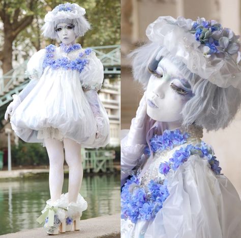 minori on Twitter: "Delphinium Dress. Photo Teppei Takazawa.… " White Makeup, Dress Photo, Romantic Goth, White Face, Street Culture, Japanese Street Fashion, Delphinium, J Fashion, Visual Kei