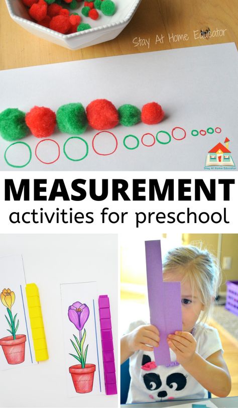 Here's your ultimate guide to teaching measurement in preschool! We also include tons of measurement activities. Measurement activities build number sense by exploring height, weight, length, capacity, and area in fun, hands-on ways. Measurement Activities Preschool, Length Activities, Measuring Length Activities, Measurement Preschool, Lesson For Preschoolers, Capacity Activities, Measurement Games, Measurement Lessons, The Napping House