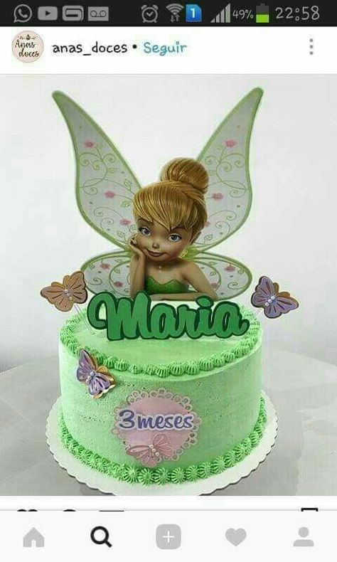 Tinkerbell Party Theme, Tinkerbell Cake, 90th Birthday Parties, Beauty Cakes, Tinkerbell Party, Simple Cake Designs, Fairy Cakes, Diy Cake Topper, Big Cakes