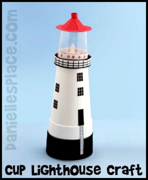 Styrofoam Cup Lighthouse Lighthouse Craft, Diy Lighthouse, Lighthouse Crafts, Styrofoam Crafts, Vbs Crafts, Cup Crafts, Church Crafts, Sunday School Crafts, Bible Crafts