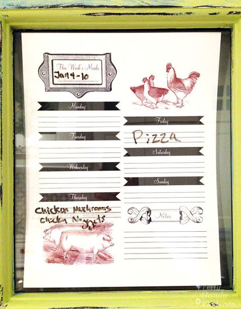 Vintage Farm Weekly Meal Planner {Free Printable} Planner Free Printable, Behind The Glass, Menu Planners, Graphics Fairy, Weekly Menu, Family Organizer, Weekly Meal Planner, Vintage Farm, Dry Erase Board