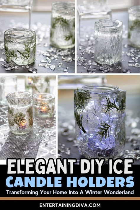 Winter Wonderland Decor: DIY Faux Ice Candle Holders | Wedding Decorations Winter Wonderland Decor, Winter Wonderland Party Theme, Ice Candle, Wonderland Decor, Jars Diy, Mason Jar Candle Holders, Ice Sculpture, Holiday Party Games, Wedding Tablescape