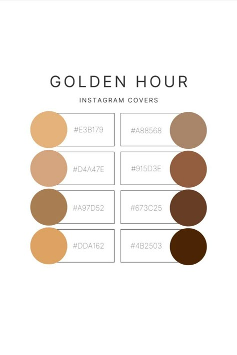 Color palette for Instagram cover; gold color palette; best color palette for golden hour; gold color palette for posting on social media--Instagram, Facebook, TikTok; with hex number codes Gold Color Hex, Color Palette Tutorial, Color Palette For Summer, Number Codes, Summer Golden Hour, Gold Color Palette, Flat Color Palette, Wedding Color Pallet, Desain Editorial