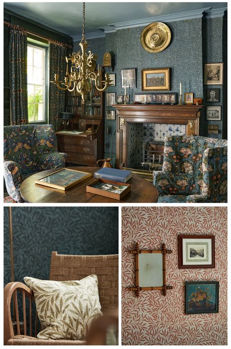 Bedroom William Morris, William Morris Dining Room, William Morris Wallpaper Dining Room, William Morris Living Room Ideas, William Morris Wallpaper Bedroom, English Bedroom Classic, Morris Tapet, William Morris Interior, Willow Wallpaper