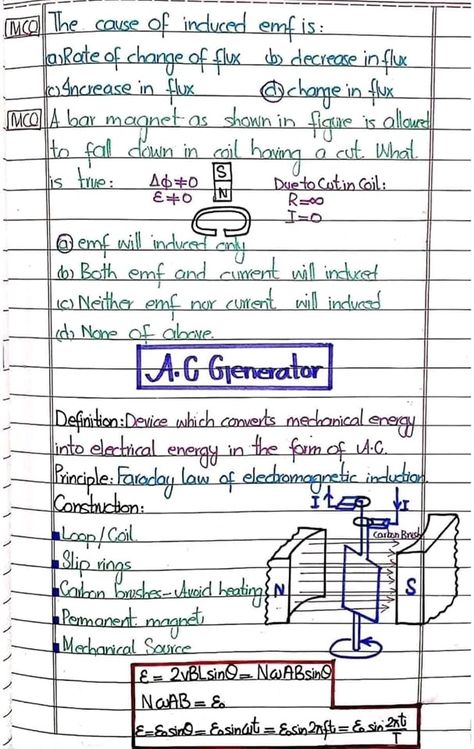 Electromagnetic induction hand written notes
For physics lover's

Follow and share for more Electromagnetism Notes, Electromagnetic Induction Notes, Iti Electrician, Ac Generator, Hand Written Notes, Physics Lessons, Learn Physics, Physics Formulas, Electromagnetic Induction