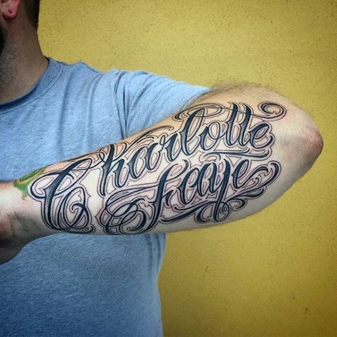 #Tattoos,Cool Name Forearm Tattoo Charlotte Tattoo Ideas, Easton Tattoo, Script Forearm Tattoo, Nick Tattoos, Hype Room, Children Tattoos, Charlotte Tattoo, Forearm Name Tattoos, Last Name Tattoos