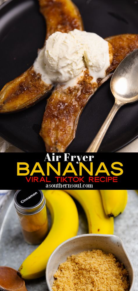 Air Fryer Bananas, Fried Banana Recipes, Banana Foster Recipe, Recipe For Air Fryer, Nutrisystem Recipes, New Air Fryer Recipes, Banana Dessert Recipes, Air Fried Food, Fried Bananas