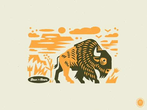 Born to Roam by Cam O'Brien on Dribbble Animal Graphic Design Illustration, Cute Bison Drawing, Caribou Illustration, Ox Illustration, Bison Illustration, Western Animals, Farm Illustration, Bison Print, Buffalo Animal