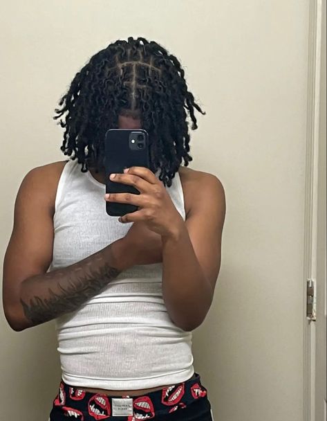 Middle Part Dreads, Loc Versatility, Stud Hairstyles, Front Taper, Men Dread Styles, Studs With Dreads, Twist Hair Men, Mens Dreadlock Styles, Curly Dreads