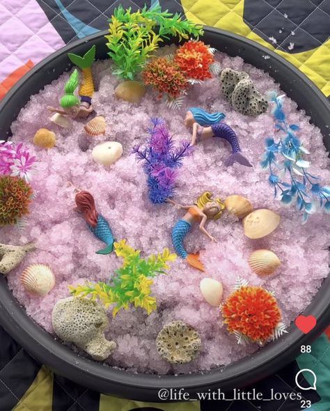 Mermaid Tuff Tray Ideas, Mermaid Sensory Bin Diy, Outside Tuff Tray Ideas, Mermaid Sensory Play, Mermaid Sensory Bin, Kids Messy Play, Toddler Sensory Bins, Sensory Tub, Sensory Crafts