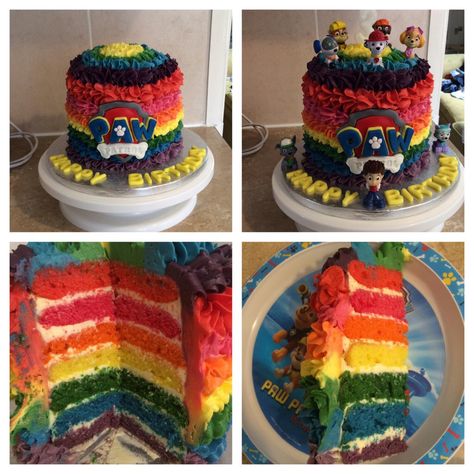 Paw patrol rainbow cake Rainbow Paw Patrol Cake, 4 Birthday, 3rd Birthday Cakes, Paw Patrol Cake, Patrol Party, Paw Patrol Party, Paw Patrol Birthday, 6th Birthday Parties, Boys Birthday