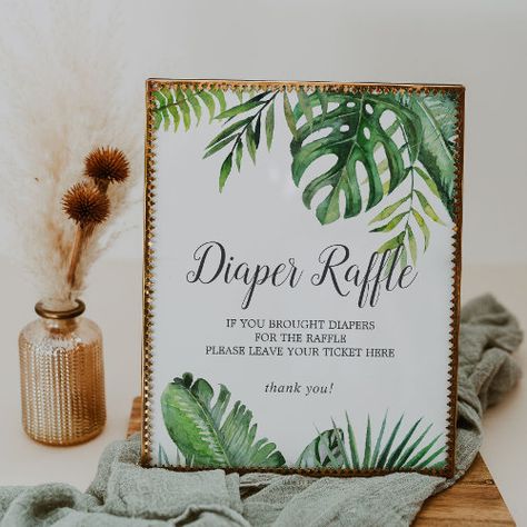 Wild Tropical Palm Baby Shower Diaper Raffle Sign Summer Craft - modern baby shower sign, beach diaper raffle sign, tropical diaper raffle ticket, botanic girl baby shower game, summer boy baby shower decor, exotic watercolor palm leaves k083, wild rainforest jungle fern foliage, elegant palm tree leaf greenery, tropic botanical plant banana palms, green and white outdoor nature Tropical Baby Shower Theme, Hawaiian Baby Showers, Boy Baby Shower Decor, Diaper Raffle Sign, Luau Baby Showers, Baby Shower Gift Ideas, Shower Gift Ideas, Tropical Baby Shower, Jungle Baby Shower Theme