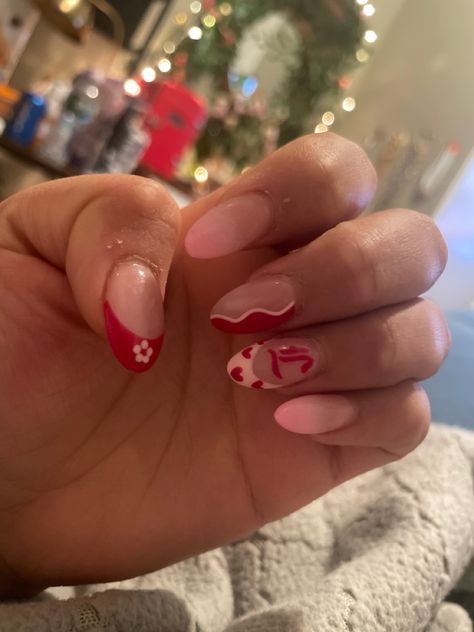 Pink nails
Acrylic nails
Pink and red nails
Almond shaped nails
Valentines inspired nail 
Valentine nail ideas Valentine Inspired Nails, Red Almond, Pink French Nails, Nail Decals Diy, Steel Nail Art, Stripped Nails, Inspired Nails, Nail Stamping Plates, Round Nails