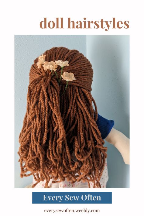 Sewing Yarn Hair On Doll, Yarn Hairstyles For Dolls, Rag Doll Hair Tutorial Yarn Wig, Hair On Dolls, Yarn Hair For Dolls Tutorials, Doll Yarn Hair Tutorial, Yarn Doll Hair Tutorial, How To Make Doll Hair From Yarn, How To Make Doll Hair