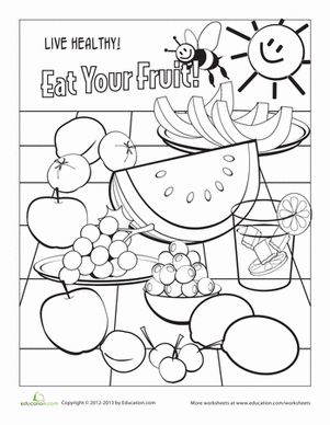 Kindergarten Coloring Life Learning Worksheets: Food Coloring Page: Fruit Coloring Worksheets For Kindergarten, Food Coloring Pages, Fruit Coloring Pages, Cars Coloring Pages, Coloring Page Ideas, Color Worksheets, Coloring Pages Printable, Page Ideas, Coloring Pages To Print