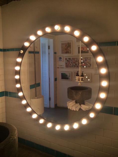 Fab oversized round mirror w carrousel lighting ... Round Bulb Mirror, Circle Light Up Mirror, Circle Vanity Mirror With Lights, Circle Mirror Ideas, Circle Mirror With Lights, Circle Light Mirror, Big Round Mirror, Oversized Round Mirror, Bulb Mirror