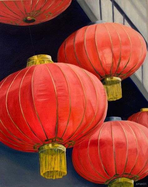 Chinese Red Lanterns, Chinatown, Red Lanterns, Fine Art Painting, Giclee Prints, Prints, Fine Art Prints Lantern Painting, Red Lanterns, Bethesda Maryland, Lantern Art, Art Oil Paintings, Modern Fine Art, Chinese Lantern, 16x20 Frame, Fine Art Painting Oil