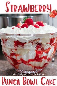 Strawberry Punch Bowl Cake, Punch Bowl Cake Recipe, Trifle Bowl Recipes, Strawberry Punch, Punch Bowl Cake, Trifle Dessert Recipes, Homemade Cake Mixes, Strawberry Trifle, Strawberry Dessert Recipes