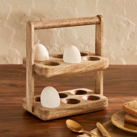 Wooden Egg Holder, Deviled Egg Tray, Egg Rack, Egg In A Hole, Display Refrigerator, Egg Holders, Rustic Counter, Egg Container, Wood Eggs