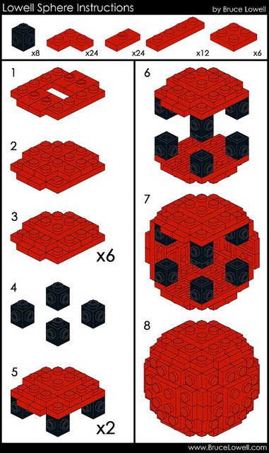 Lowell Sphere Insrtuctions at www.brucelowell.com I figured I should finally put instructions for the original sphere on Flickr, so here it is. Lego Sphere, Lego Christmas Ornaments, Lego Ornaments, Lego Pokemon, Lego Building Techniques, Lego Techniques, Lego Sculptures, Lego Diy, Lego Christmas