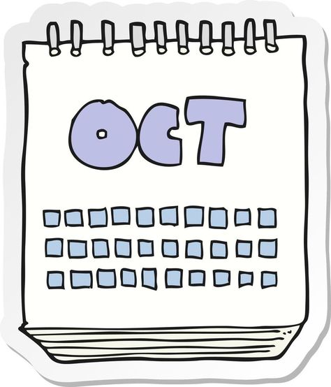 sticker of a cartoon calendar showing month of october Calendar Cartoon, October Month, October Calendar, Month Of October, Vector Cartoon, A Cartoon, Clip Art, Quick Saves