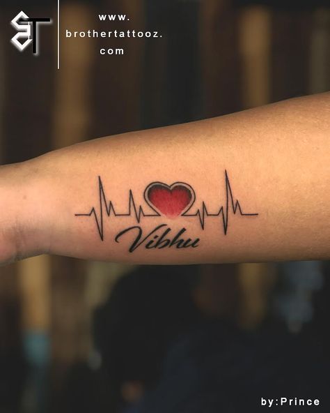 Tattoo Of Heartbeat, Last Heartbeat Tattoo Dads, Heartbeat Name Tattoo Ideas, Heartbeat With Name Tattoo, Name With Heartbeat Tattoo, Heartbeat Tattoos For Women, Heart With Heartbeat Tattoo, Unique Name Tattoos Design For Women, Husband Name Tattoos For Women Hand