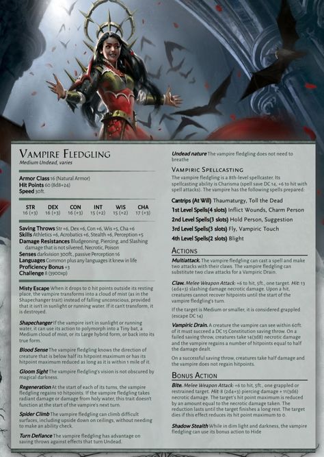 Dnd 5e Vampire Monster, Dnd Vampire Stat Block, Monster Stat Blocks 5e, Dnd 5e Vampire, Dnd Enemy Stats, D&d Vampire, Vampire Dnd Character, Dnd Stat Blocks, Dnd Vampire