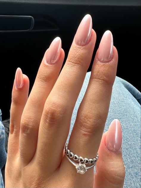 Light Pink Almond, Nails Mermaid, White Chrome Nails, Nails 2022, White Chrome, Basic Nails, Mermaid Nails, Pink Mermaid, Almond Nail