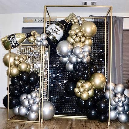 Amazon.com: Happy New Year Champagne Bottle Balloon Garland Arch Kit,119Pcs Metallic Silver Chrome Gold and Black Balloons with Happy New Year Champagne Bottle Balloons for Happy New Year Years Decorations 2024 : Home & Kitchen New Year’s Eve Party Balloons, New Year Balloon Decoration, New Years Backdrop, Gold And Black Balloons, Happy New Year Champagne, New Year's Eve Backdrop, Mom Birthday Party, New Year Champagne, Eve Wall