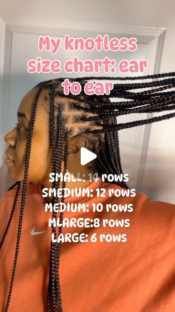 31K views · 3.5K likes | True Boss Beauty on Instagram: "Braiders enter the chat…. What’s your knotless size braiding chart??  Comment below what size you consider these ⬇️⬇️  Appointments available 📅 click “Book Now”  Purchase a custom crochet ruffle hat through the link in my bio   #knotlessdmv #knotlessbaltimore #dmvknotlessbraids #dmvknotlessboxbraids #baltimoreknotlessbraids #baltimorebraider #dmvbraider #dmvbohobraids #baltimorequickweaves #dmvlargeknotless #baltimorelargeknotless #largeknotlessboxbraids #dmvstitchbraids #baltimorestitchbraids #stitchbraids #stitchbraidsdmv #dmvbraids #baltimorebraids #dmvbraiders #baltimorebraiders #dmvbohoknotlessbraids #baltimorebohoknotlessbraids #bohoboxbraids #summerbraids #braidstyles #dmvhairstylist #baltimorehairstylist #stitchbraider #dmvf Knotless Braid Size Chart, Knotless Braids Size Chart, Box Braid Size Chart, Braiding Chart, Braiding Size Chart, Braid Length Chart, Box Braids Size Chart, Box Braids Sizes, Crochet Ruffle Hat