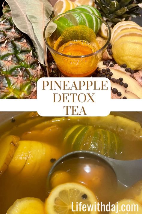 Delicious tea using natural fresh ingredients and pineapple skins Pineapple Water Recipe, Pineapple Detox, Pineapple Tea, Ginger Detox, Pineapple Benefits, Detox Tea Recipe, Skin Drinks, Skin Tea, Pineapple Water