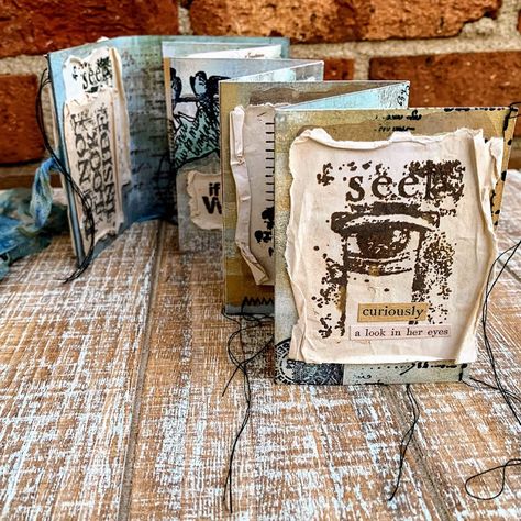 PaperArtsy: 2021 Topic 1 Stamp Mashing - FP ECF I&D ESA: Concertina Mash {by Autumn Clark} Mini Book Tutorial, Concertina Book, Book Tutorial, Tea Stained Paper, Handmade Sketchbook, Paint Stencils, Accordion Book, Small Journal, Book Sculpture