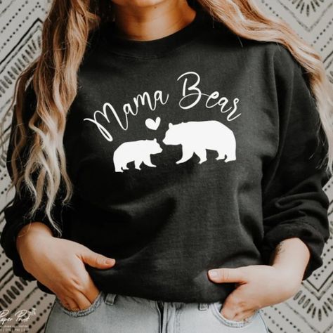 Made To Order Handmade With Heat Transfer Vinyl Sizes S-3xl Available Made On A Bella Canvas Or Gildan Crewneck Sweatshirt Unisex Sizing Color May Vary Slightly Depending On Brand Mama Bear Cricut Design, Mama Bear Svg, Mama Bear Sweatshirt, Funny Mom Svg, Mama Bear Shirt, Bear Svg, Momma Bear, Mothers Day Svg, All American Girl