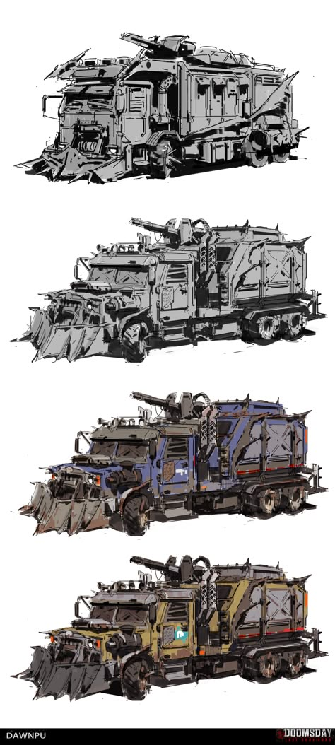 ArtStation - truck design for Doomsday: Last Survivors, Dawnpu at Art vision studio Apocalypse Vehicle, Zombie Vehicle, Post Apocalyptic Art, Car Max, Apocalypse Art, Custom Hot Wheels, Truck Art, Post Apocalypse, Dungeons And Dragons Homebrew