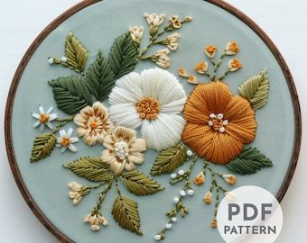 Embroidery Hacks, White And Orange Flowers, Flowers Hand Embroidery, Modern Hand Embroidery Patterns, Elegant Bouquet, Flower Cart, White And Orange, Hand Embroidery Pattern, Flower Stands