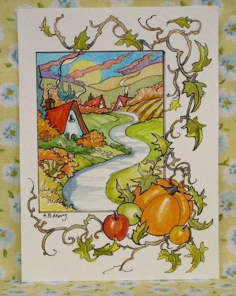 Alida Akers' Storybook Cottage Series - Harvest Home Cottages Alida Akers, Antique Signage, Art Deco Cottage, Fall Landscapes, Fantasy Vintage, Cottage Illustration, Home Pool, Flower Graphics, Fall Canvas Painting