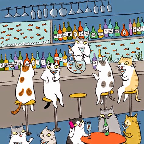 Kitty Cat Bar, Arte Inspo, Cats Illustration, Cat Illustration, Cat Drawing, Cartoon Cat, The Bar, Cute Illustration, Crazy Cats