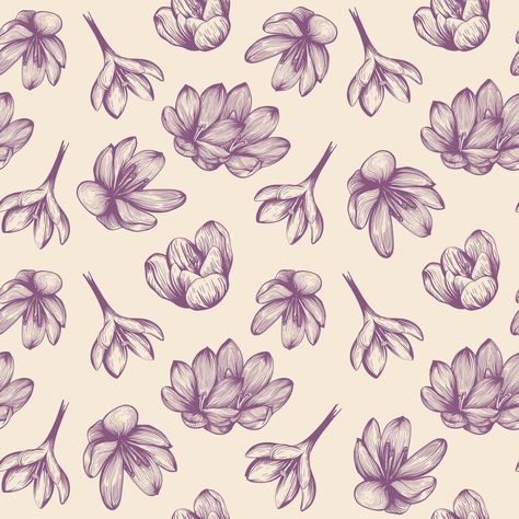 Saffron seamless pattern. Crocus flower on a blue background pattern. Hand-drawn vector illustration Saffron Flower Illustration, Crocus Flower Drawing, Saffron Illustration, Crocus Illustration, Blue Background Patterns, Saffron Crocus, Saffron Orange, Saffron Flower, Flower Drawing Tutorials