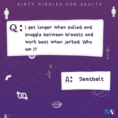 29 Funny, Harmless and Dirty Riddles For Adults Riddles For Couples, Flirty Riddles For Him, Flirty Riddles, Dirty Riddles, Riddles For Adults, Funny Riddles With Answers, Flirty Lines, Funny Party Games, Truth Or Dare Questions