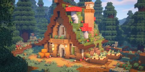 Minecraft: 17 Best House Ideas Minecraft Enchanting Setup, Minecraft Houses Forest, A Frame Minecraft House, Elf House Minecraft, Enchantment House Minecraft, Witch Cottage Minecraft, House Ideas In Minecraft, Minecraft Midevil House Ideas, Minecraft Interior Decor