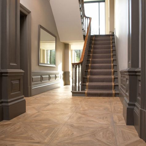 Modern Georgian House, Wooden Parquet Flooring, Modern Georgian Interiors, Modern French Chateau, Modern Arts And Crafts Interiors, Parquet Tiles, Wood Effect Porcelain Tiles, Modern Georgian, Wood Floor Design