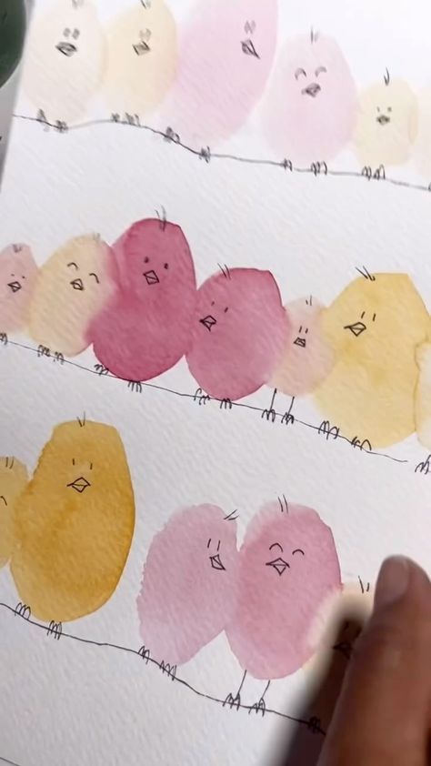 Quick tutorial by @bluebellarts ♥️ | Instagram Simple Watercolor Animals For Beginners, Quick Watercolour Ideas, Kid Watercolor Ideas, Watercolor For Kids Easy, Watercolor And Ink Tutorial, Simple Water Coloring Ideas, Easy Water Coloring Ideas, Watercolour Painting Ideas For Beginners, Watercolour For Kids