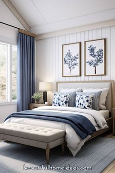 Master Bedrooms Cream And Blue, Blue Bedrooms Decor, Bedroom Inspirations Master Color Schemes Light Blue, Navy And Cream Bedroom Ideas, Neutral Bedroom With Navy Accents, Stone Blue Bedroom, Blue Color Schemes For Bedroom, Slate Blue Bedroom Ideas, Navy And Tan Bedroom