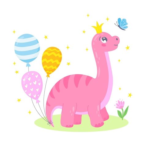 Cute dinosaur princess with butterfly an... | Premium Vector #Freepik #vector #baby-princess #baby-dino #adorable #baby-dinosaur Dino Bebe, Butterfly Balloons, Baby Dinosaur, Baby Dino, Princess Baby, Dino Party, Baby Princess, Cute Dinosaur, Adorable Baby