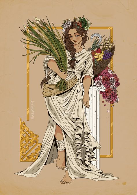 ArtStation - Demeter 🌿✨ Greek Goddess Art, Greek Pantheon, Greek Mythology Gods, Pop Illustration, Roman Gods, Greek Gods And Goddesses, Greek And Roman Mythology, Greek Mythology Art, Paintings And Drawings