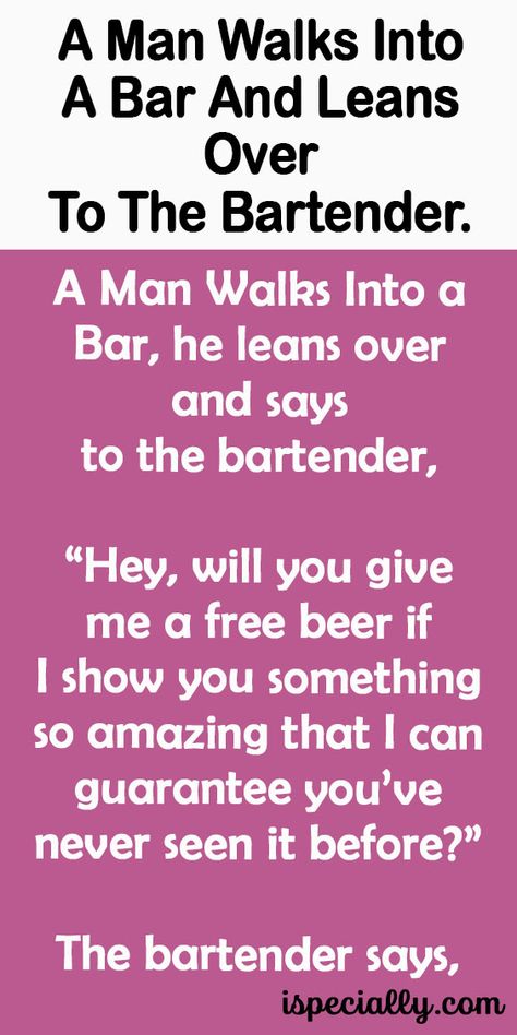 A Man Walks Into A Bar And Leans Over To The Bartender. – Cheating Quotes Caught, Bar Jokes, Jokes About Men, Cheating Quotes, Dark Jokes, Free Beer, Funny Long Jokes, Sports Channel, Long Jokes