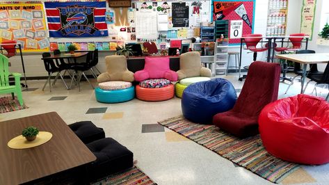 A middle school teacher shares the benefits of giving students voice and choice in their learning environment. Therapeutic Classroom, Alternative Seating Classroom, Flexible Seating Classroom, Positive Classroom Environment, Alternative Seating, Student Voice, Classroom Seating, Classroom Layout, Classroom Culture