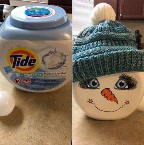 Tide Pods Container, Diy Schneemann, Tide Pods, Holiday Crafts Christmas, Snowman Crafts, Christmas Ornament Crafts, Christmas Crafts Decorations, Winter Crafts, Holiday Diy