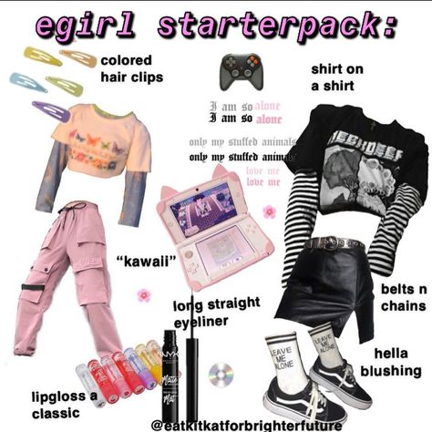 how to be an egirl starter kit #egirl #tiktok #egirlaesthetic Egirl Starter Pack, Egirl Outfits Tiktok, Gamer Girl Outfit, Cute Egirl, Egirl Style, Egirl Aesthetic, Egirl Fashion, E Girl Outfits, Egirl Outfits