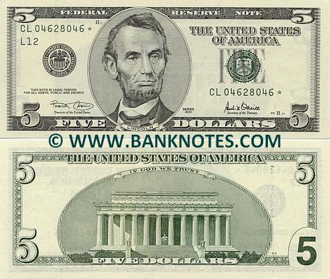 Fake Money Printable, Five Dollar Bill, Money Facts, 5 Dollar Bill, Printable Play Money, Banknotes Design, Usd Dollar, Banknotes Money, Money Template